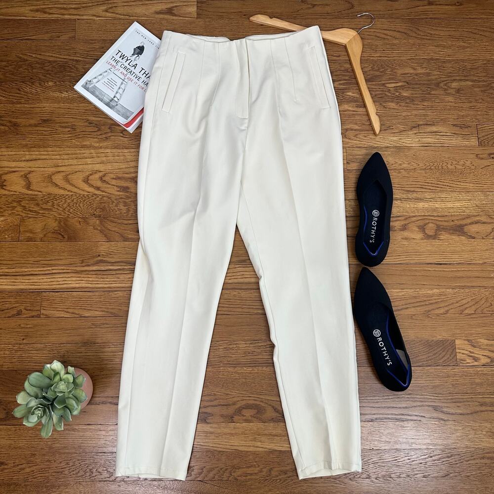 SHEIN Bright Cream Off White Straight Leg High Waisted Pants